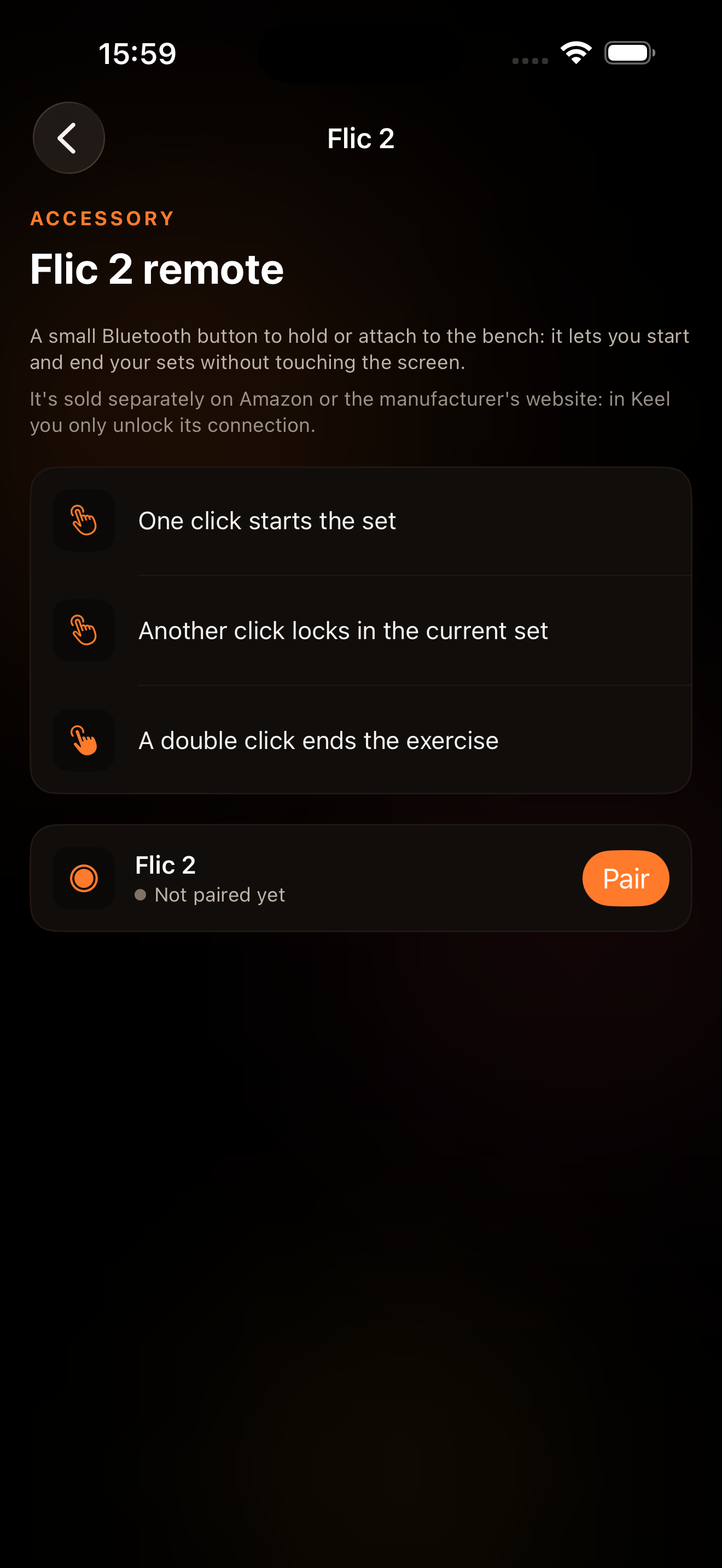 Keel screen for pairing and using the Flic 2 remote
